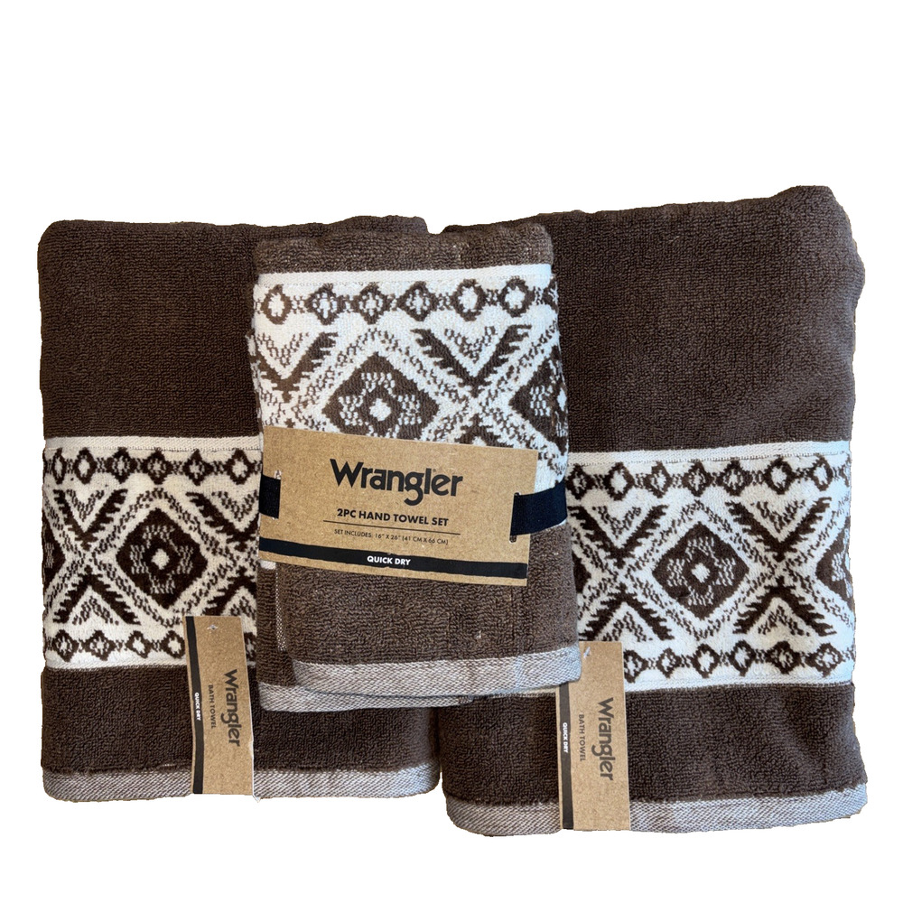 Wrangler Western Paxton Brown Aztec Bath Towel 4 Pc Set Southwestern Cowboy NEW